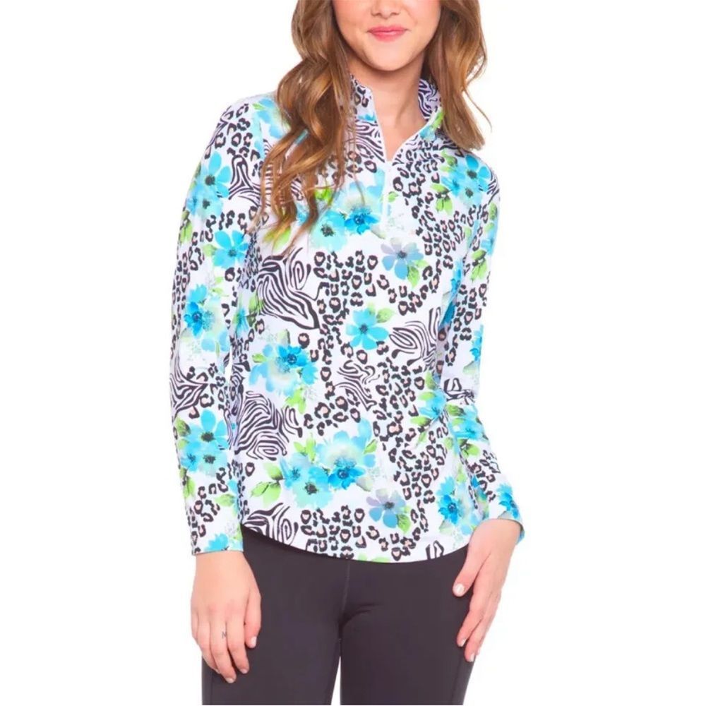 IBKUL Mock Neck Top Eva Peri Long Sleeve Sun Shirt Golf NEW